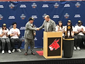 Sen. Denny Hoskins congratulates UCM women’s head basketball coach Dave Slifer and the team on earning their second NCAA Division II championship.